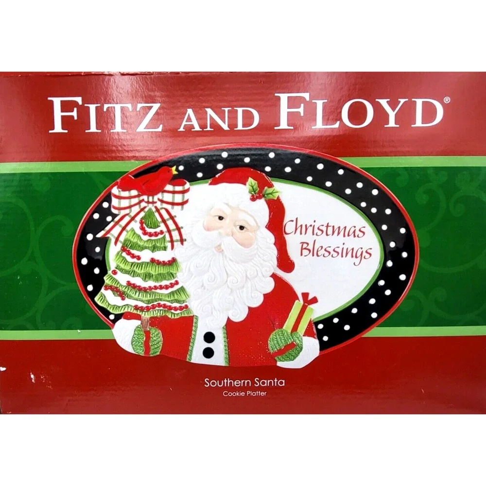 Fitz and Floyd Christmas Blessings Southern Santa Cookie Platter 2014 14
